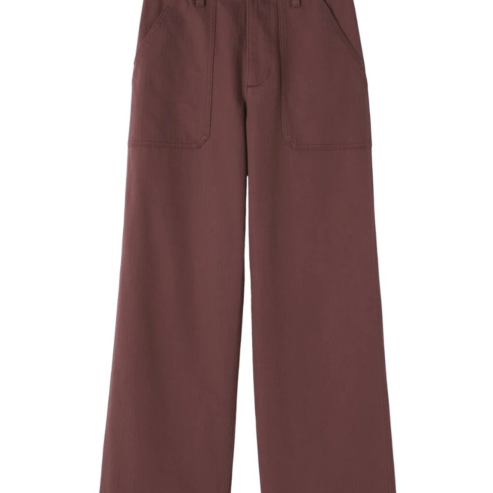 MUJI Women's Herringbone Trousers Burgundy Size S - Picture 3 of 9